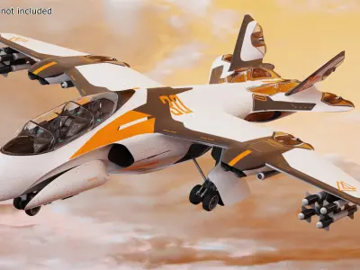  Futuristic Military Fighter Jet White Rigged for Cinema 4D 
