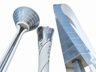 Airport Control Towers Collection Low-poly 3D model