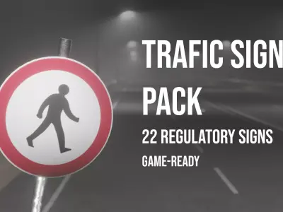 Regulatory Trafic Signs Pack Low-poly 3D model