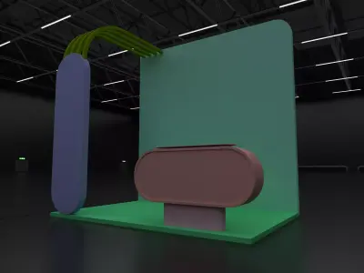 backwall highly-detailed 3x2 booth 3D model