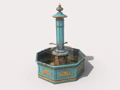 Blue Metal Public Fountain 3D model