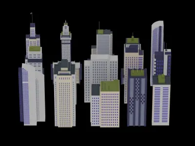 15 Building Low Poly Set 3D model