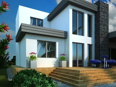 Villa modern house with swimming pool 3D model