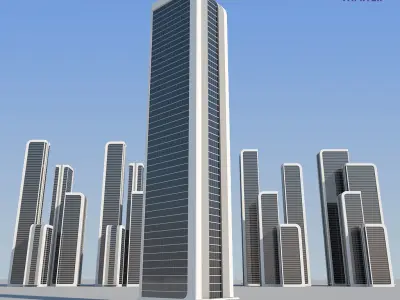 Futuristic Sci-Fi Skyscraper 03 set Low-poly 3D model