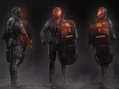 Sci Fi Riot Soldier Low-poly 3D model