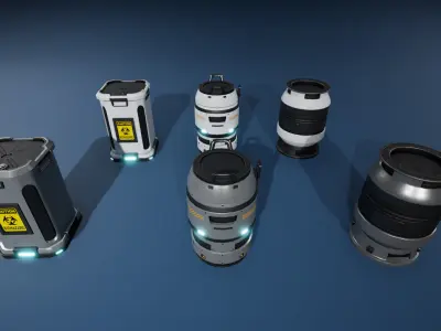 SciFi Hangar Containers and Props Low-poly 3D model