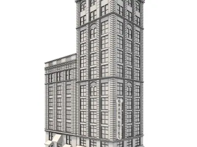 hotelbuilding brick building with windows and balconies 3D model