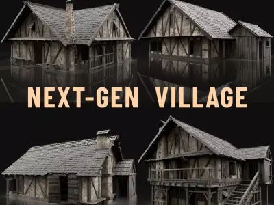 ENTERABLE AAA NEXT GEN MEDIEVAL CITY TOWN HOUSE HUT BUILDER 3D Model Pack
