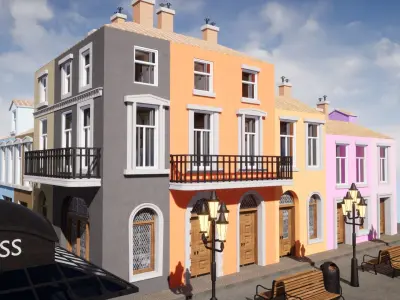 Modular European Quartal Building Low-poly 3D model