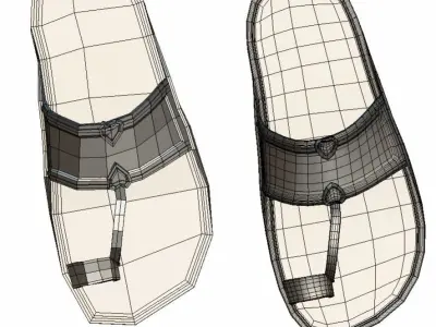 Cartoon High Poly Subdivision Brown Sandals 3D Model Low-poly 3D model