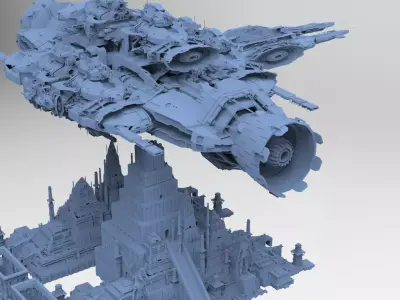 Alien Ship Over Colossal Gods Pyramid  3D model
