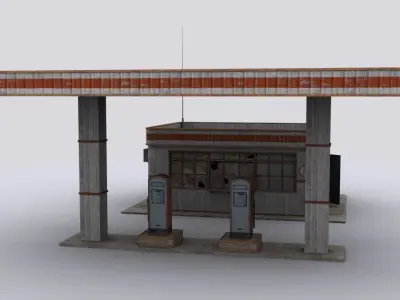 Gastation gas station with two pumps Low-poly 3D model