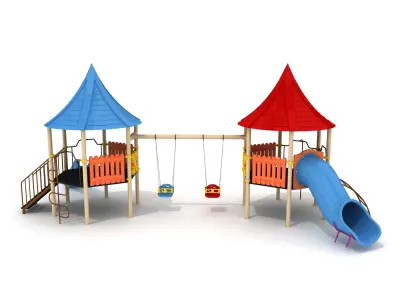  Hexagon Metal Kid Playground with Swings 3D model