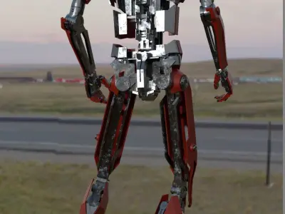 Fully rigged animated red robot 3D model