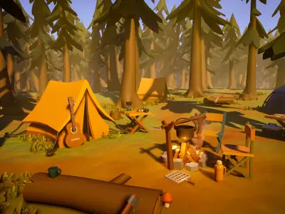 Stylized Camping Pack Low-poly 3D model