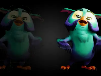 Chibi Owl - 3D green - Rigged Cartoon Bird