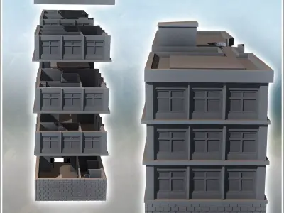 Modern Flat Roof Hospital with Wave Architecture Destroyed Versi 3D print model
