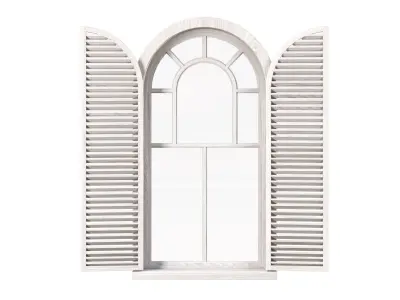 Wooden arch window with shutters V4  3D model