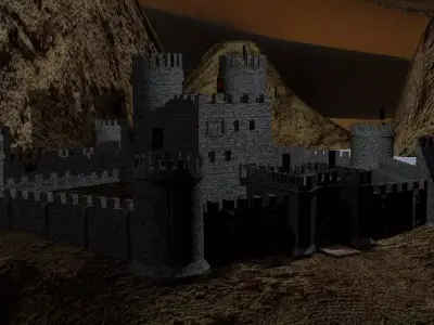  island castle in dark  Low-poly 3D model