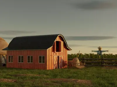 Stylized farm house village scene landscape  3D model