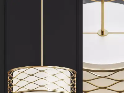 Solei 5 Light Old Gold Pendant with White Linen Fabric Shade 3D model purchase