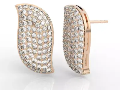 Leaf-shaped Diamond Stud Earrings 3D print model