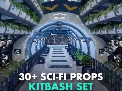 30  Low poly Sci-Fi Props Kitbash set Low-poly 3D model