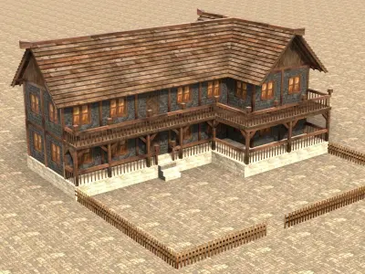 Low poly medieval village house Low-poly 3D model
