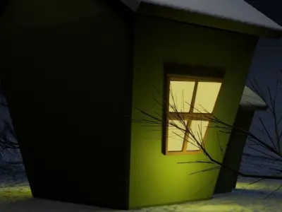 Snowfall in winter time on snow house Low-poly 3D model