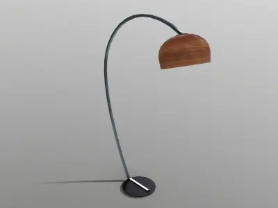 Wooden Steel Curved Floor Lamp Low-poly 3D model
