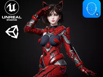 Cosmo Cat Girl - Game Ready Low-poly 3D model