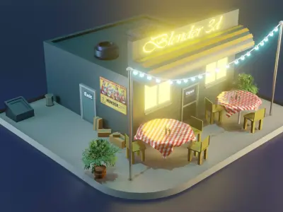 cafe with wine and a glass Low-poly 3D model