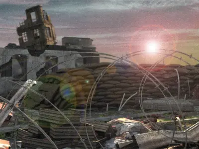 Ruins battlefield seaside scene sea stronghold 3D model