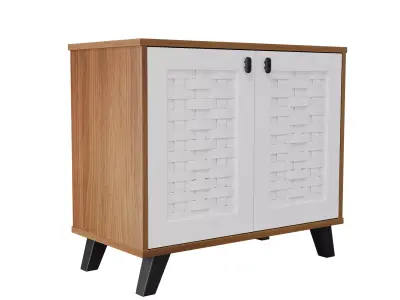 Stylish Wooden Shoe Storage Cabinet with Woven Pattern Doors Low-poly 3D model
