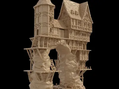Seaside Cliff Manor Tabletop Terrain 28 MM 3D print model
