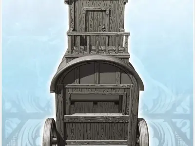 Merchant caravan on wooden wheels with terrace 1 - Medieval Goth 3D print model