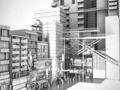 Tokyo Street Building Assets kidbash set Low-poly 3D model