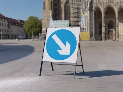 Keep Right Square Road Sign  Low-poly 3D model