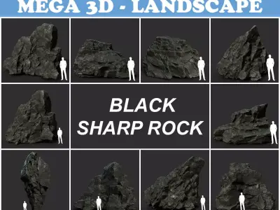Low poly Black Sharp Rock 210226 Low-poly 3D model