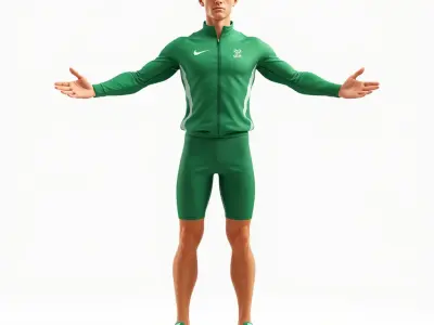 Green Tracksuit Athlete D Character Model with Mixamo RIG Com... Low-poly 3D model