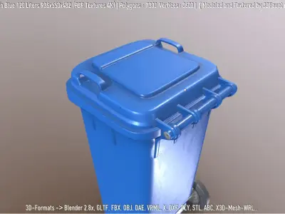 Plastic Waste Bin Blue 120 Liters 936x550x482 Low-poly 3D model