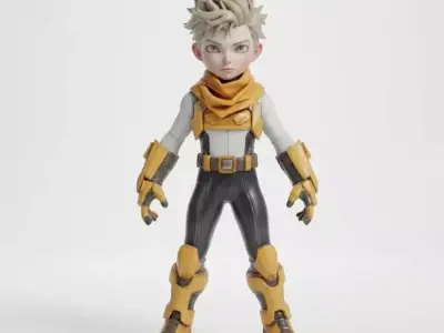 Minty Green Winter Boy - Casual Chibi Character Low-poly 3D model