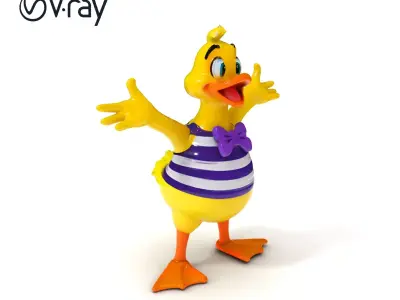 Cheerful Duck Character in Striped Shirt with Bow Tie  D Model Low-poly 3D model