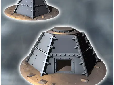 Modern octagonal metal bunker with rivets 6 - Modern WW2 WW1 Wor 3D print model