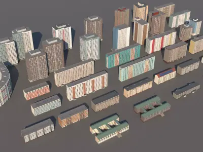 Germany DDR buildings pack Low-poly 3D model