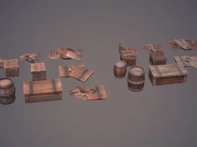 Stylized Wooden Crates And Barrels Pack Volume 1 Low-poly 3D model