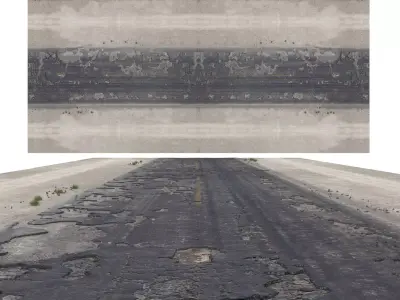 Damaged asphalt road Low-poly 3D model