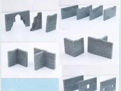 Set of brick walls Alamo Fort - Cowboy USA America ACW American  3D print model