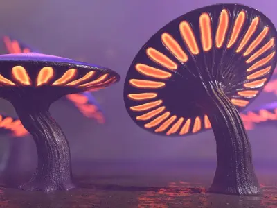 Fantasy Mushrooms Collection Low-poly 3D model