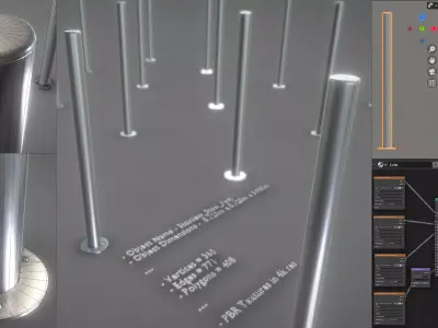 Modern Stainless Steel Barricade Bollard Low-poly 3D model
